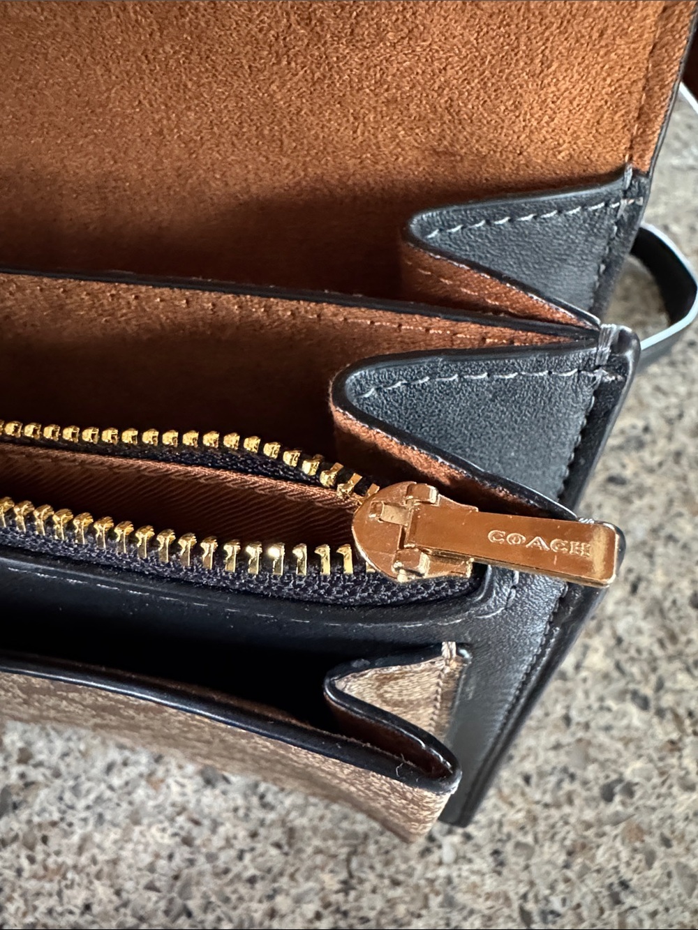 Coach Black Leather & Tan Signature Canvas Shoulder Bag with Gold Hardware - Picture 12 of 17